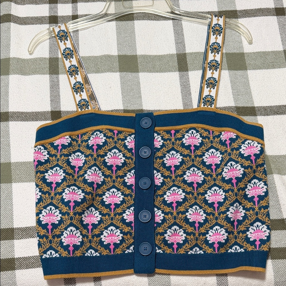 Maeve Multicolor Floral Button-Up Crop Top